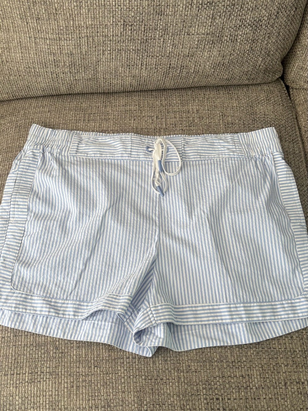 Vineyard Vibes Light Blue & White Striped Women's Drawstring Shorts